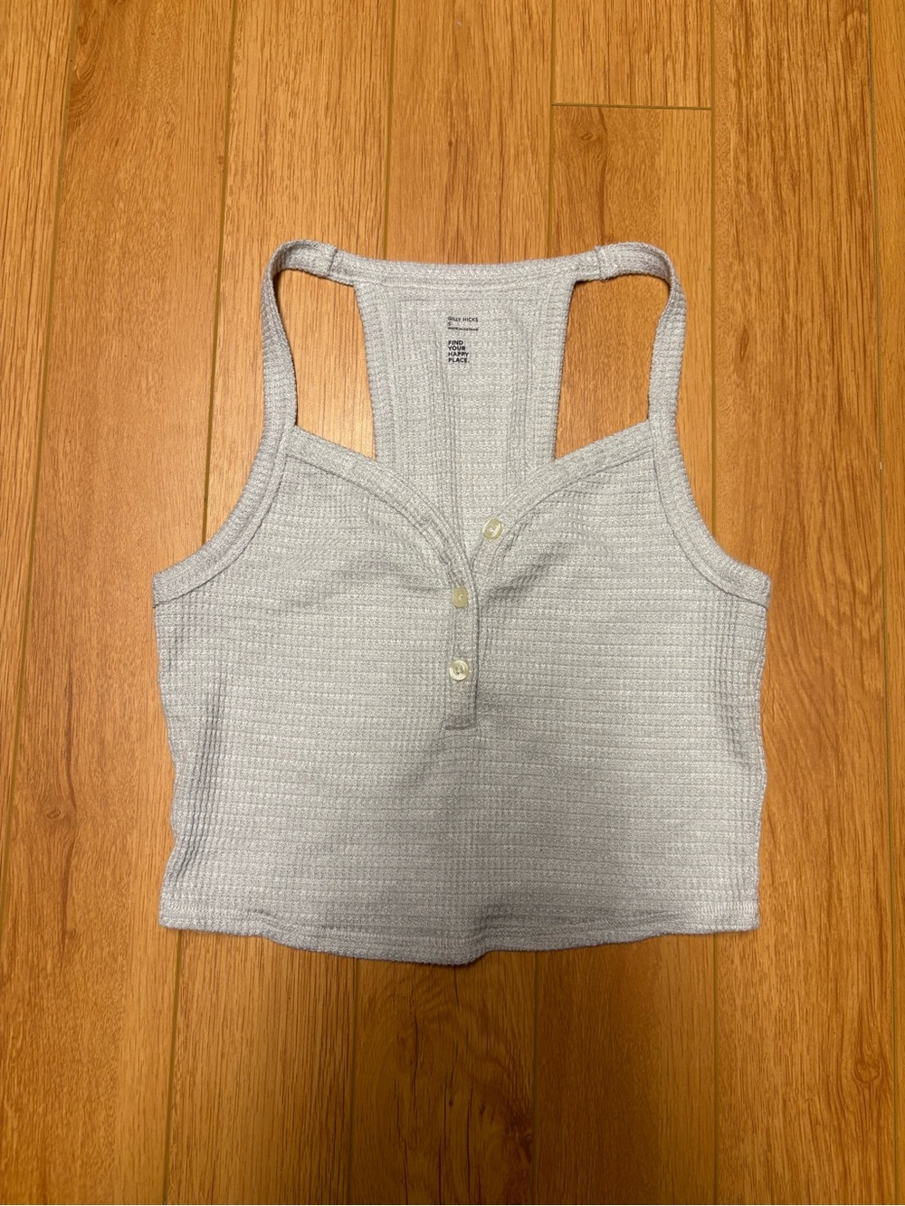 Gilly Hicks Light Gray Ribbed Henley Crop Tank